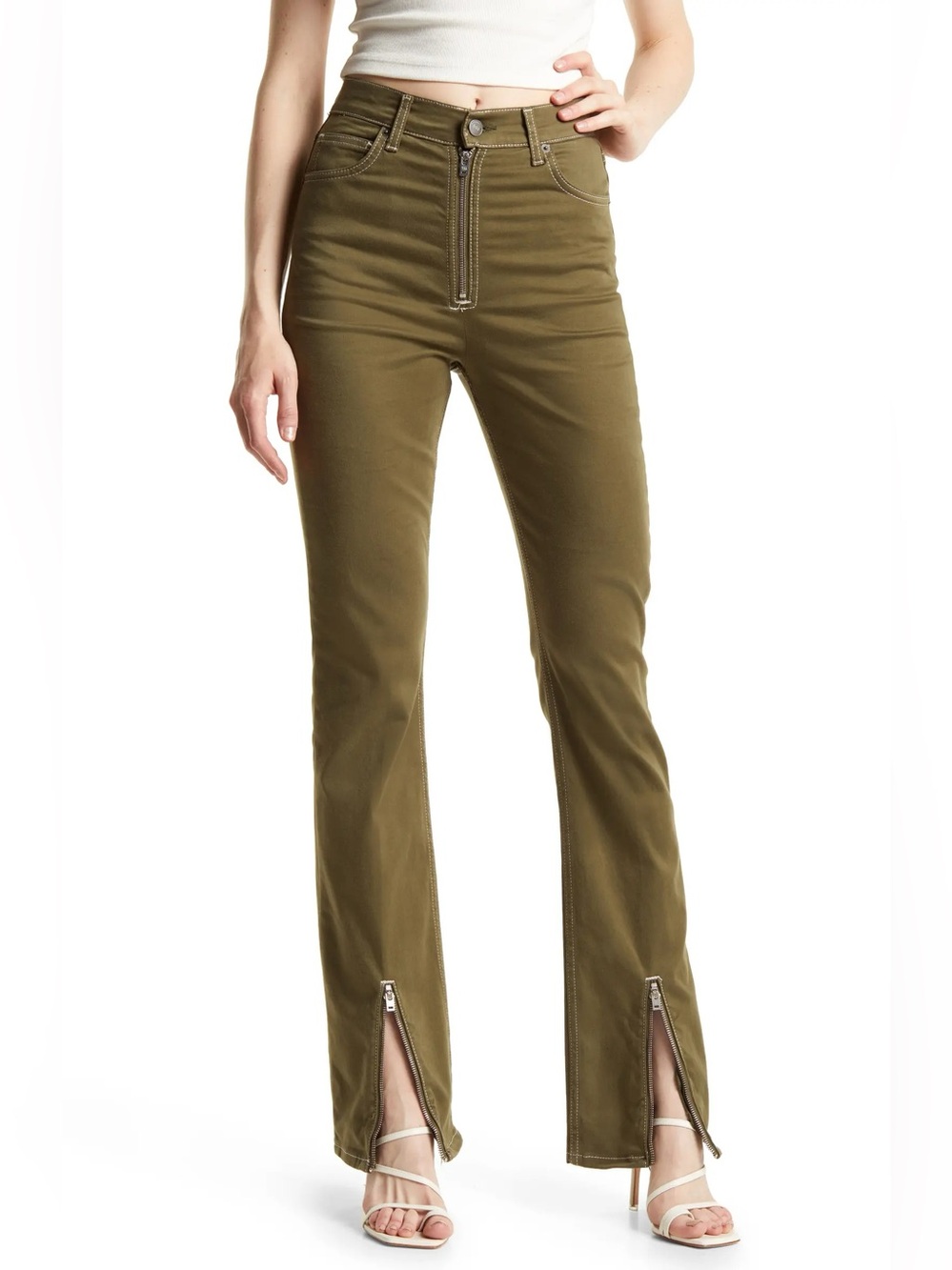 Reformation Toby Zip Front Ultra High Rise Bootcut Jeans Kalamata Green Size 25